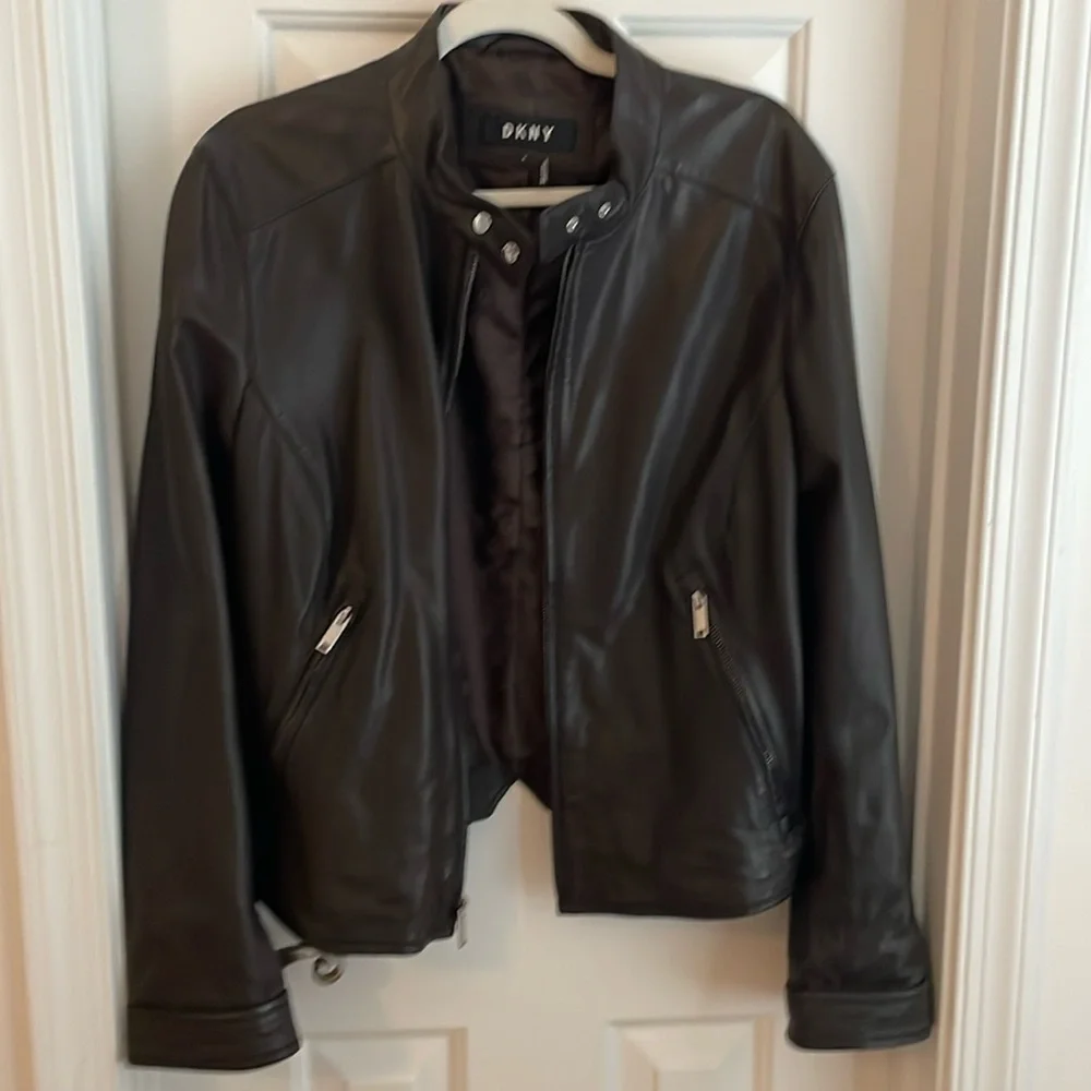 DKNY brown leather jacket size XL - Picture 1 of 3